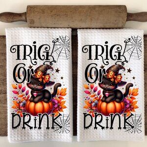 Halloween Witch Towels, Black Cat Pumpkin Kitchen Towel Set, Spooky Cute Decor
